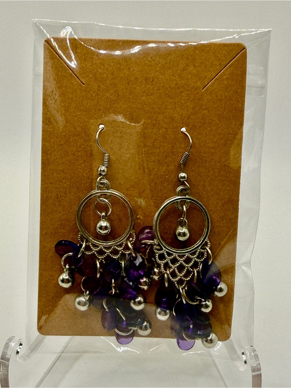 Women’s Silver-Tone Purple Dangle Earrings